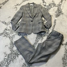 Reiss Joss Blazer Pant Suit Set Womens Size 4 Gray Plaid Wool Blend Office