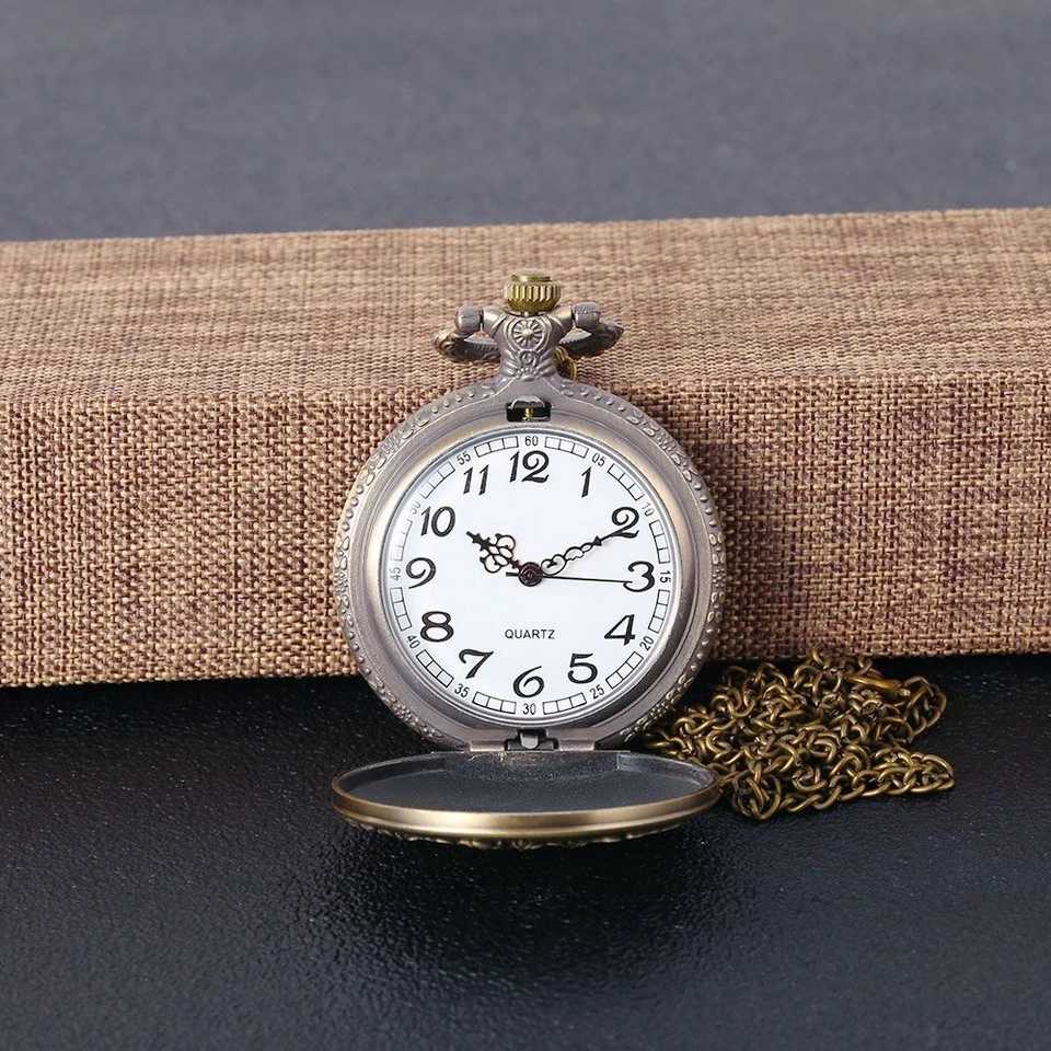 Reloj Bolsillo Cuarzo Bronce Hueco Rosa Retro Decorativo Pétalos Tallados Foto 4 de 4