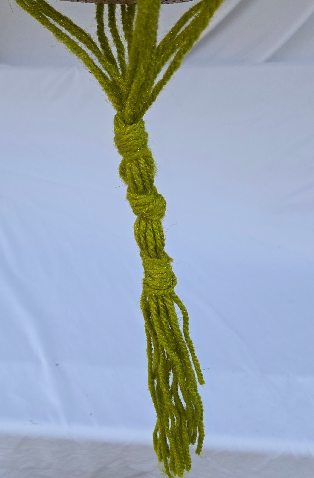 Vintage Yarn Macrame Green Beads Pot Plant Holder Hanger 38" for 10" to 12" Pots