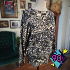 Sportswear Systems Sweater Vintage 90s Medium Lambswool Abstract Geometric Print