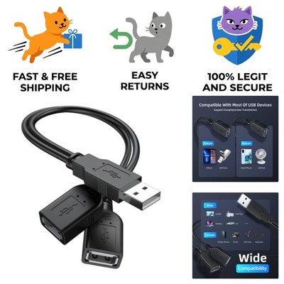 Plug and Play USB 2.0 Y Splitter   1ft Dual Female Adapter for Easy Connectivity