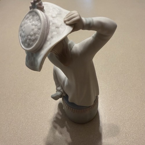 Lladro Girl With Hat Bonnet Sitting on Stool Matte finish 8" Tall Retired Vtg - Picture 6 of 11