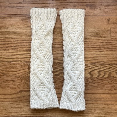 White Knit Leg Warmers OR Arm Warmers, Cable Knit, Threads Of Subtle Shimmer