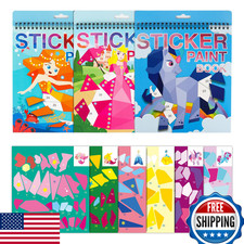 3PCS Sticker Paint Number Books for Kids Ages 4-8 Mermaid Princess Horse Sticker
