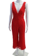 Lovers + Friends Womens Lace V Neck Sleeveless Jumpsuit Red Size Extra Small