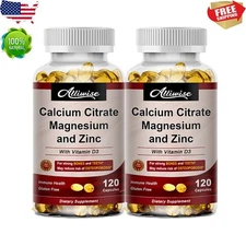 Magnesium Zinc Vitamin D3 Calcium 1000MG Complex Supplement Strong Bones 120Caps