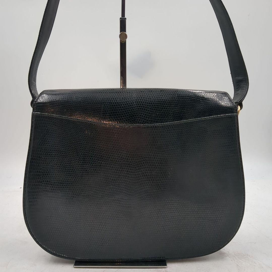 GUCCI Lizard Horsebit Shoulder Bag Snaplock Leather Black Gold Hardware Vintage thumbnail 17