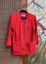 70s Yves Saint Laurent Rive Gauche Red Wool Blazer Jacket Gold Buttons Sz 38