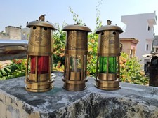 Antique Brass Oil Lamp &ndash; Nautical Ship Lantern, Maritime Vintage Lighting 3-Unit