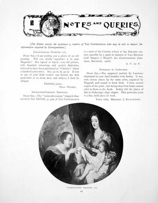 Alte Notizen Abfragen unbekanntes Gemälde Portrait SpelmanPages 1911