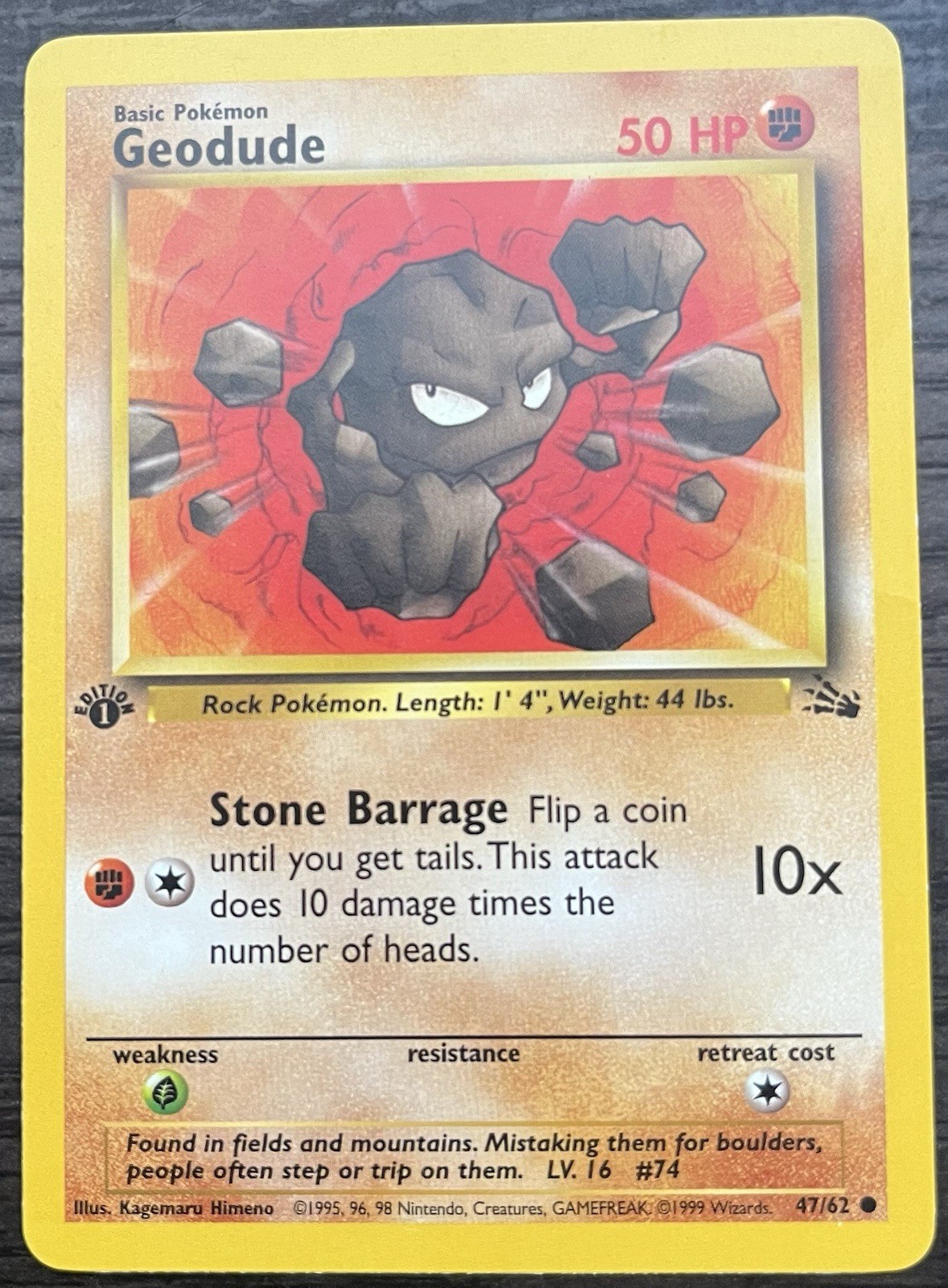 Geodude 1st Edition 47/62 Pokemon TCG Common Fossil Near Mint