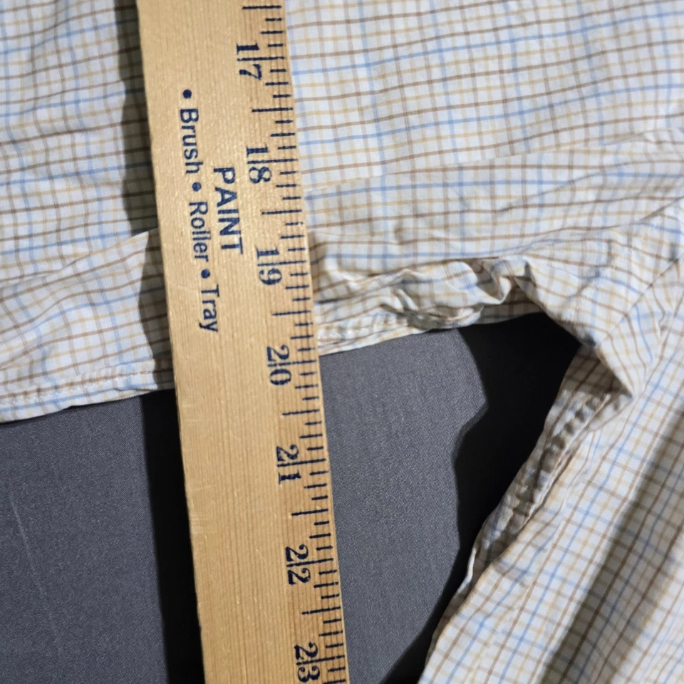 Bloomingdales Plaid Button Down Shirt Mens Store Stretch Slim Fit brown large - Image 3 of 4