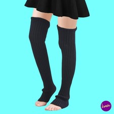 AFFEGIFTS Women's Thigh High Knitted Leg Warmers, Black, 70cm, One Size