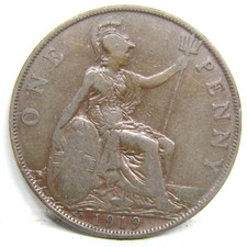 1919 KN One Penny Coin George V British - Good Grade #221