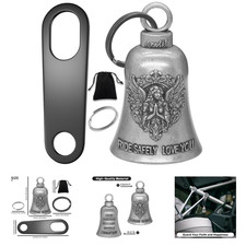 Motorcycle Guardian Angel Luck Bell with Keychain Rings and Hanger, Biker Safety