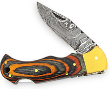 Coltello Pieghevole - Coltello Tascabile Fatto a Mano in Acciaio Di Damasco FOL-