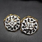 White Enamel Gold Tone Filigree Clip On Earrings Vintage Costume Jewelry