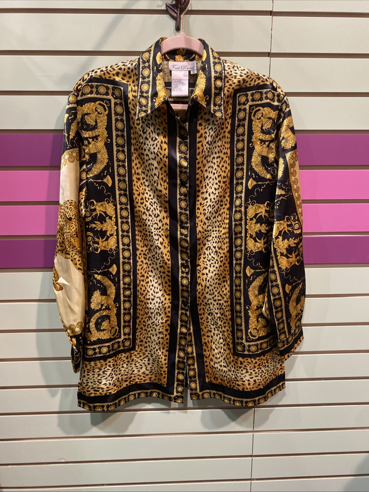 Fred David Button Down Top Leopard Baroque Print … - image 1