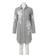 Karen Kane Roll-Tab Stripe Embroidered Shirtdress Black With Off White