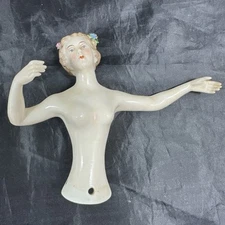 German Arms Away Half Doll Pincushion Lady Flowers Nude 22680