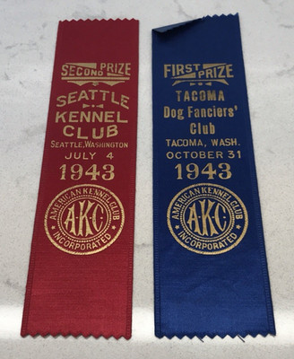 VTG 1943 Ribbons AKC American Kennel Club Seattle & Tacome Washington State