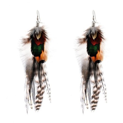 Lureme Bohemian Style Multicolor Pheasant Feathers Dangle Earrings for Women(...
