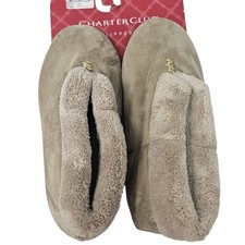 NEW Charter Club Tan Slippers 6.5-7.5 Slip On Warm Cozy Lounge