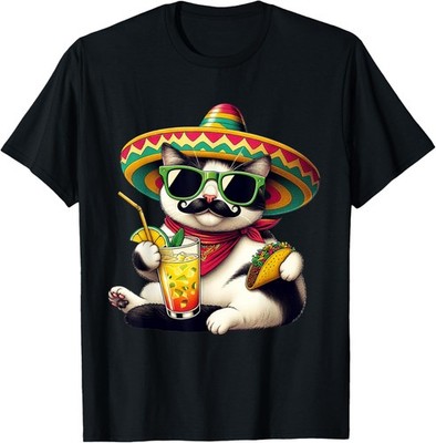 Funny Cinco De Mayo Cat Lovers Tacos Fiesta Humor Funny Meow T-Shirt