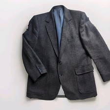 Men's VTG Imperial Haggar Dark Grey Tweed Sports Coat 44" Wool 2 Button Blazer