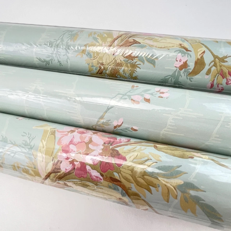 3 nuevos rollos de papel tapiz Warner Co verde suave floral 27 pulgadas x 27 yardas 182,25 pies cuadrados Foto 3 de 4