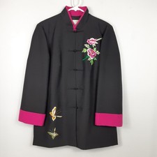 JADE Melody Tam Silk EMBROIDERED Floral Blazer Pant Suit Sz 4