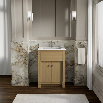 100% NEW!  KOHLER Alouette 24in Light Oak  Sink Bathroom Vanity White Quartz Top
