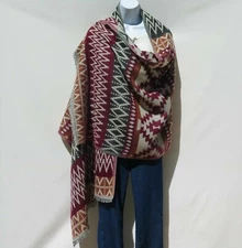 Yak Wool Blend|Kashmir|Shawl/Throw |Handloomed|Reversal|Coral/Black/Wine/Pearl