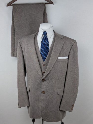 VINTAGE Century Club Sears 3 Piece Suit Mens 46R (Fit 48R) 44x29+3 Brown Vest - Picture 2 of 23