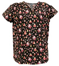 Women Halloween Christmas Medical Scrub Tie Dye Santa Black L