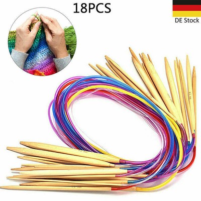 18Pcs Stricknadel Rundstricknadel Set Bambus 2mm-10mm Stricknadeln 80cm lan N7X6