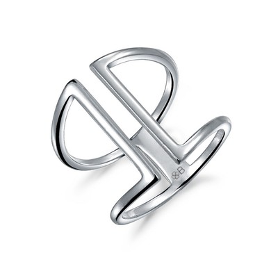 Boho Double Vertical Bar Ring .925 Sterling Silver Ring Adjustable