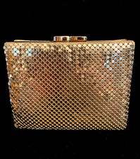 Vintage Whiting Davis Gold Tone Mesh Wallet Gold Signed Interior