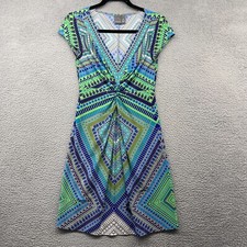Muse Womens Wrap Dress Multicolor Aztec Short Cap Sleeve V-Neck Stretch Size 2
