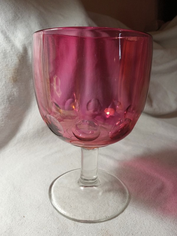 Red Glass Thumbprint Replacement Drinking Goblet Mid Century