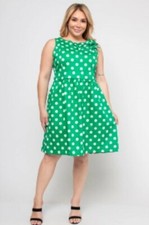 Womens Plus Size Green Polka Dot Dress 3X Retro Inspired Rockabilly Bow Accent
