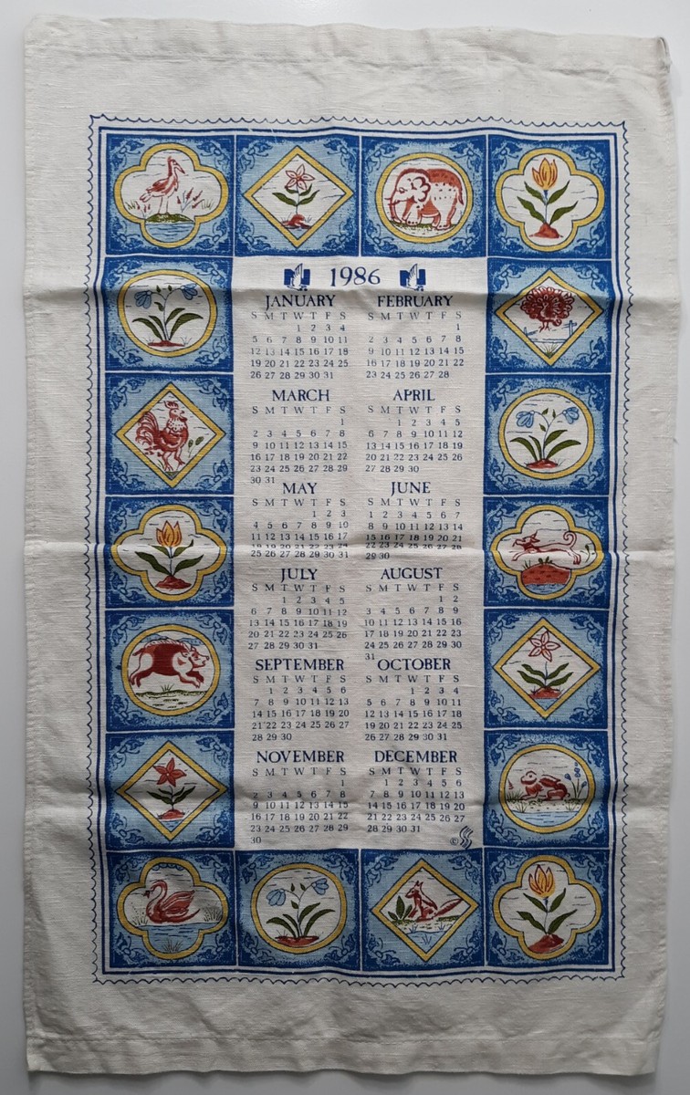 Vintage Calendar 1986 Cloth 22 7/8