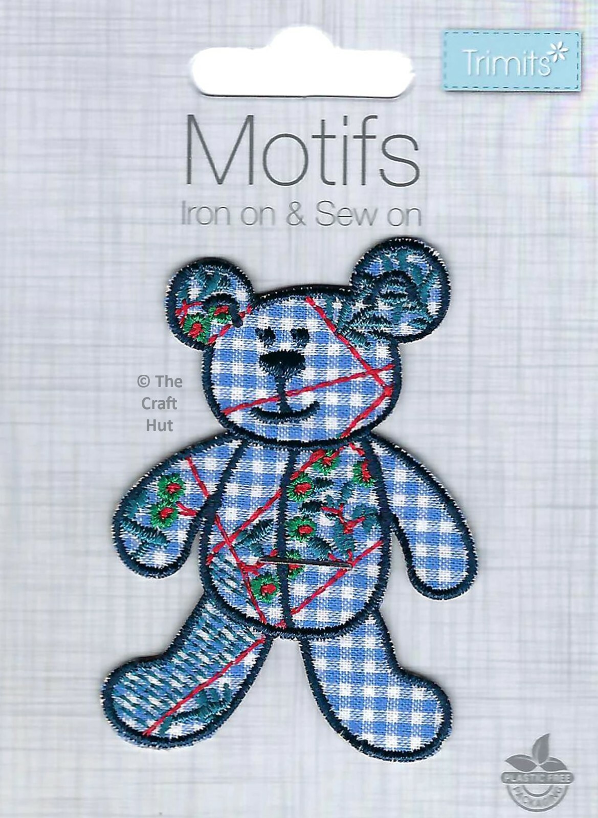 Sew or Iron On Motif Patch Trimits Blue Patchwork Bear 5cm x 7cm CFM2\040 New