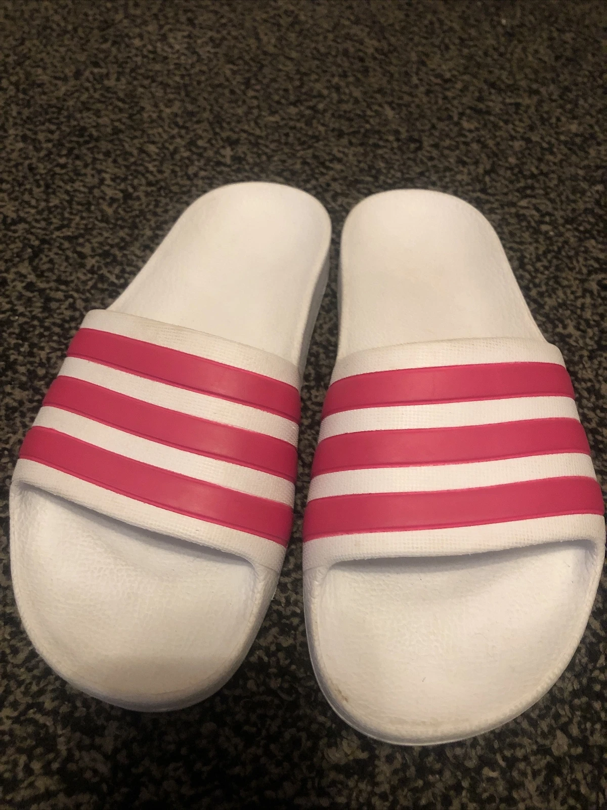 Ciabatte bambino unisex ADIDAS gomma bianche righe rosse UK 2 usate senza scatola