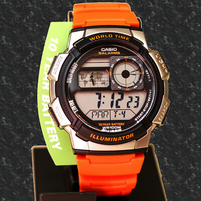 Casio Digital AE-1000W-4BV World Time Digital Men's Watch New 10 Year Battery