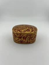 Hand Painted Red And Gold Wooden Jewelry Box Trinket Box Made In India