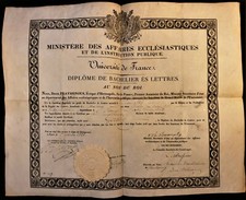 DIPLOMA ON LARGE PARCHMENT IN FRENCH 1826 Bachelor Degree in Art