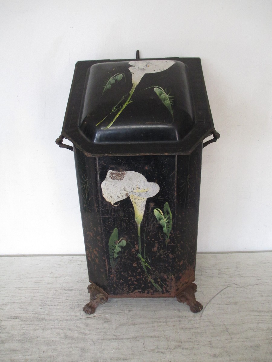 Antique Victorian Tole Fireplace Coal Hod Scuttle + Insert Hand
