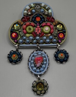 Ayala Bar Brooch MCM Abstract Rhinestone Glass Artisan Beaded