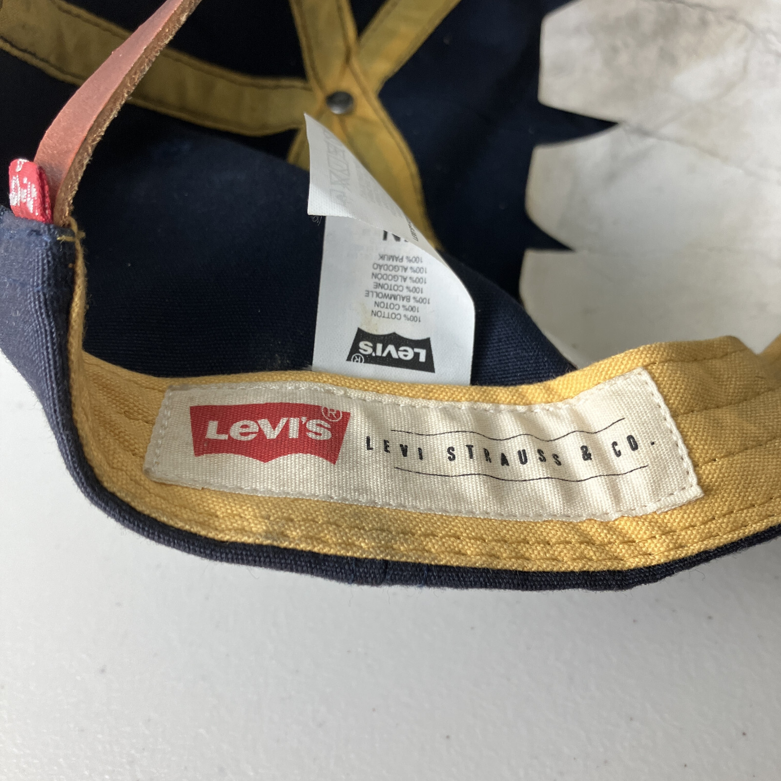 Levi's Hat Cap Adjustable Strapback Navy Blue & Y… - image 11